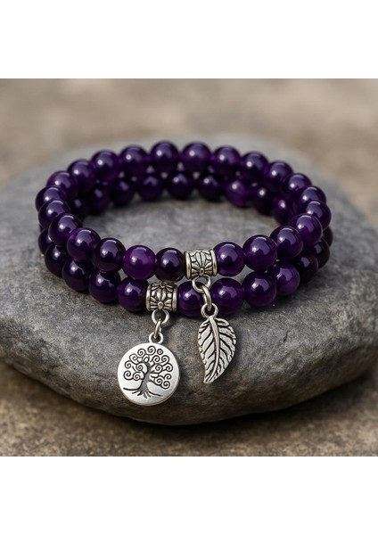 Doğal Ametist Taşlı Çift Kat Bileklik El Yapımıenerji ve Denge Taşı fırsatları