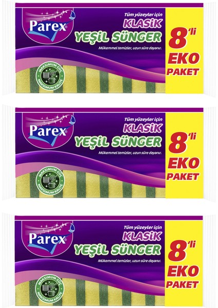 Klasik Yeşil 8'li Düz Sünger Üçlü Paket