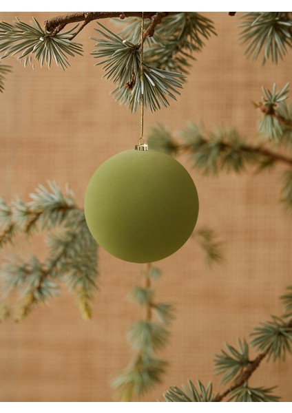 Kadife Yılbaşı Topu – Çam Ağacı Süsü Yağ Yeşili 10 cm 3'lü