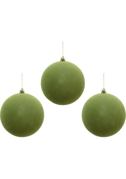 Kadife Yılbaşı Topu – Çam Ağacı Süsü Yağ Yeşili 10 cm 3'lü modelleri