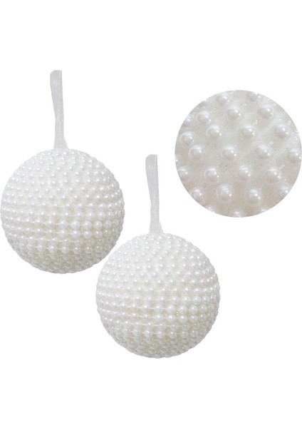 Yılbaşı Topu Inci Kaplama Çam Ağacı Süsü Beyaz 10 cm 2'li modelleri