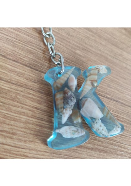 Reçine Harf Anahtarlık (K)- Gerçek Deniz Kabuğu ve Deniz Kumu Tasarım fırsatları