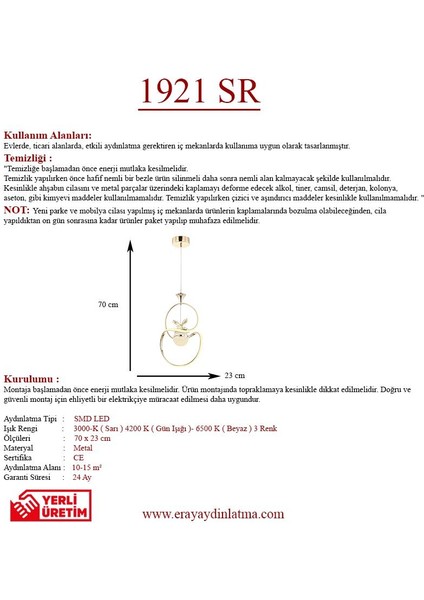 1921-1 Gold Kristal Taşlı LED Avize modelleri