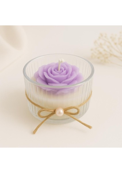 Cam Kasede Gül Şekilli Kokulu Mum – Sevdiklerine Özel El Yapımı Hediye