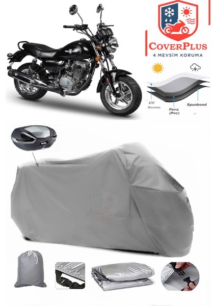 Motoran Crazy 125 Motor Brandası Gri Arka Çanta Uyumlu Motorsiket Brandası Motor Örtüsü Çadır Su Geçirmez Motosiklet Kılıfı Motor Brandası