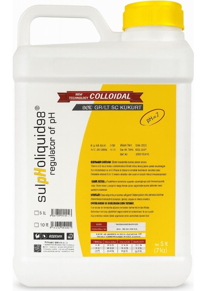SULPHOLIQUID98 5 L – 800 Gr/l Sc Sıvı Kükürt Çözeltisi | Colloidal Teknolojili Ph Düzenleyici