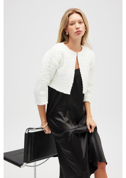 Kayla, Düz Örgü, Kadın Kısa Triko Hırka - Ekru fiyatları