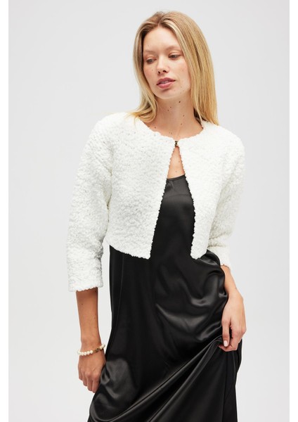 Kayla, Düz Örgü, Kadın Kısa Triko Hırka - Ekru fırsatları