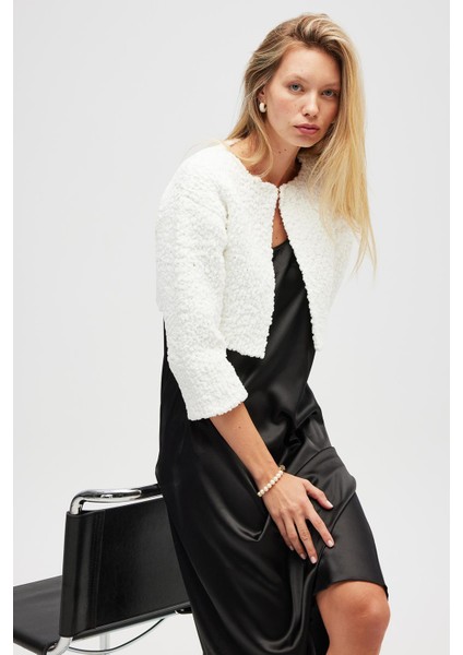 Kayla, Düz Örgü, Kadın Kısa Triko Hırka - Ekru indirimleri