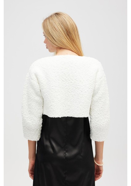 Kayla, Düz Örgü, Kadın Kısa Triko Hırka - Ekru