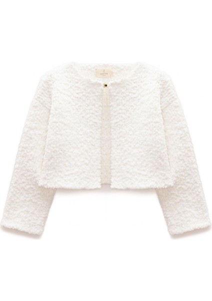 Kayla, Düz Örgü, Kadın Kısa Triko Hırka - Ekru