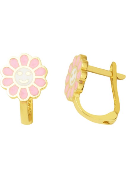 Pembe Papatya Çocuk Küpesi 14 Ayar Altın