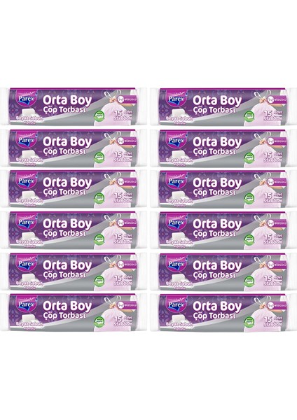 Büzgülü 15'li Çöp Torbası Beyaz Sabun Kokulu Orta Boy 55 x 60 cm Onikili Paket