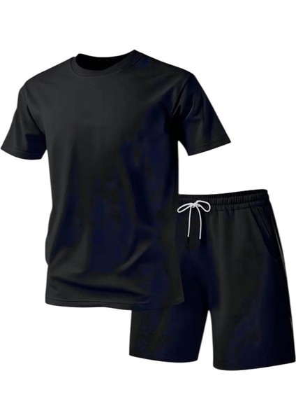 Yazlık Rahat Baskısız Şort ve Tişört Takımı