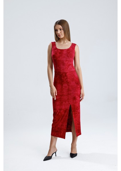 Kolsuz Kare Yaka Yırmaçlı Örme Viskon Elbise | ELB36253 modelleri