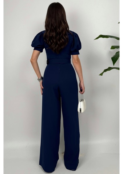 Firenze Kadın Düğmeli Kemer Detaylı Bol Paça Lacivert Tulum – Zarif Akşam Şıklığı indirimleri