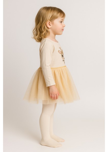 Kız Çocuk Tütü Uzun Kol Pullu Elbise Krem modelleri