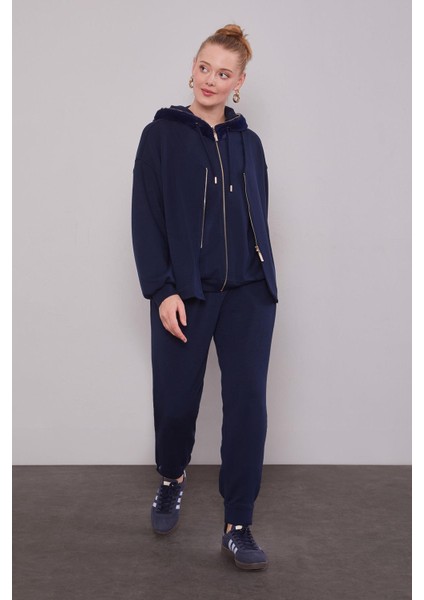 Lacivert Peluş Şapkalı Ikili Takım fiyatları