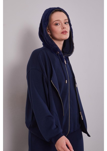 Lacivert Peluş Şapkalı Ikili Takım fırsatları