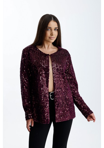 Astarlı Mevsimlik Kadife Üstüne Payet Işleme Abiye Ceket | CKT34356 Bordo fiyatları