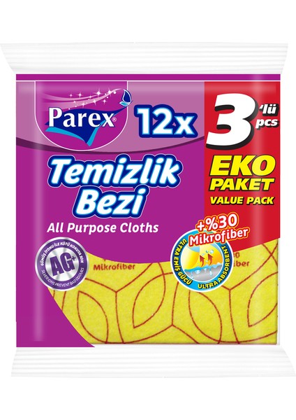 Yüzde 30 3'lü Mikrofiber Temizlik Bezi Onikili Paket