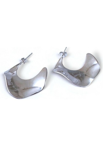 Akışkan Geometrik Tasarım Halka Kadın Çelik Küpe Gümüş Renk