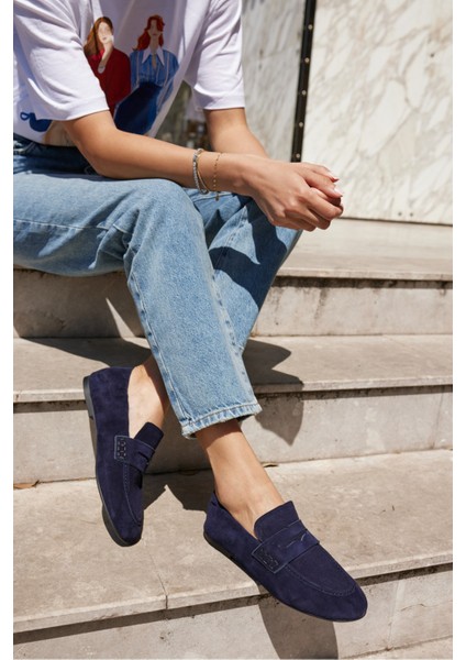 Milly Kadin Lacivert Suet Loafer Babet Ayakkabi