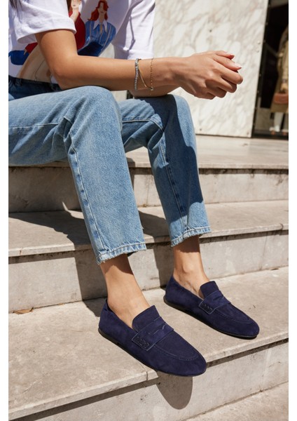 Milly Kadin Lacivert Suet Loafer Babet Ayakkabi fiyatları