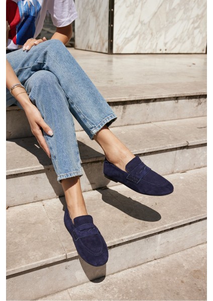 Milly Kadin Lacivert Suet Loafer Babet Ayakkabi modelleri