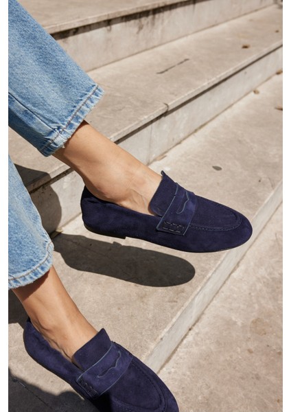 Milly Kadin Lacivert Suet Loafer Babet Ayakkabi fırsatları
