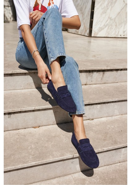 Milly Kadin Lacivert Suet Loafer Babet Ayakkabi indirimleri