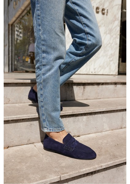 Milly Kadin Lacivert Suet Loafer Babet Ayakkabi