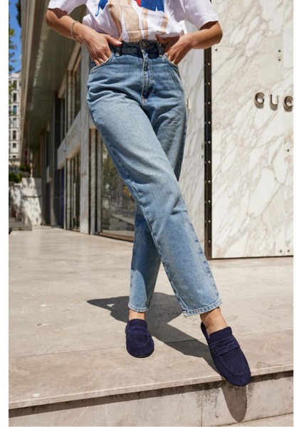 Milly Kadin Lacivert Suet Loafer Babet Ayakkabi