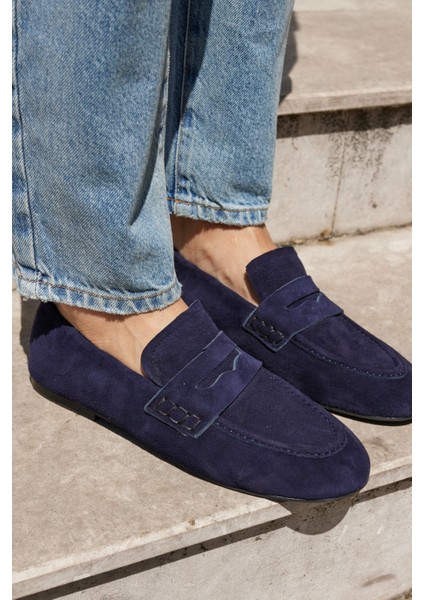 Milly Kadin Lacivert Suet Loafer Babet Ayakkabi
