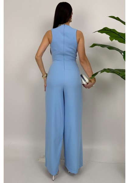 Crimson Icon Kadın Kemer Detaylı Askılı Bol Paça Mavi Günlük Rahat Tulum indirimleri