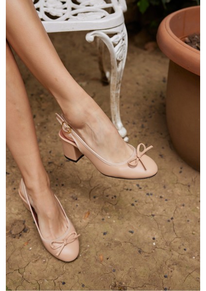 Dorado Kadın Nude Cilt Slingback Kalin Topuklu Ayakkabi modelleri
