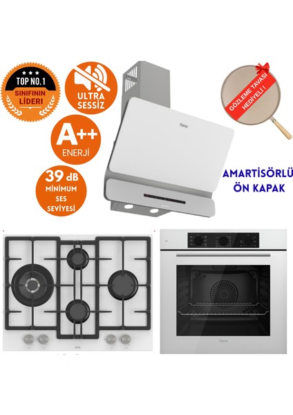 Silenart Vello Ultra Sessiz Beyaz Ankastre Set ( D081 -Sa + ED076-WFA Wok + QBL62CB )