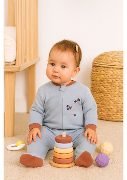 Çiçek Nakışlı Fermuarlı 3 Iplik Takım 1-3/3-6/6-9 Ay