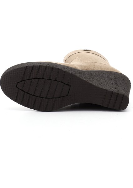 Kadın Vizon Süet Fermuarlı Dolgu Topuklu Bot