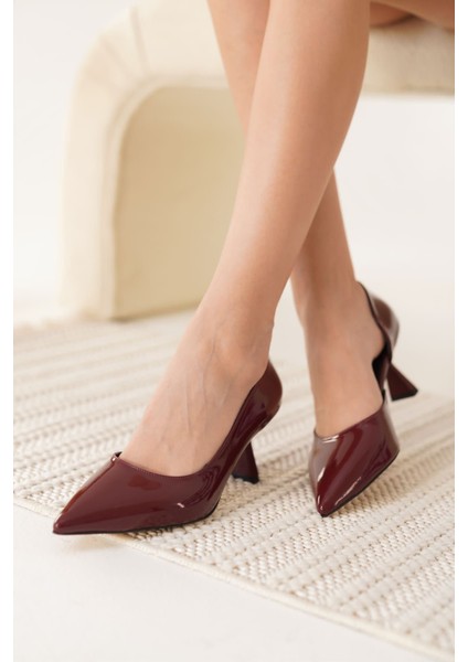 Modaserdem Seraphine Kadın Bordo Rugan Topuklu Ayakkabı modelleri