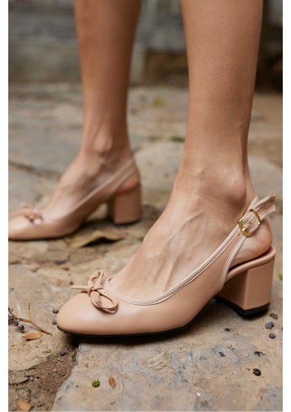 Dorado Kadın Nude Cilt Slingback Kalin Topuklu Ayakkabi