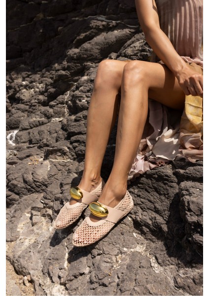 Musiala Kadın Siyah File Gold Detay Ithal Aksesuar Babet