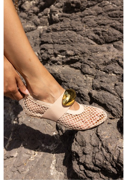 Musiala Kadın Siyah File Gold Detay Ithal Aksesuar Babet modelleri