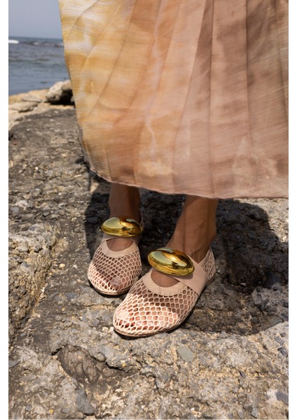 Musiala Kadın Siyah File Gold Detay Ithal Aksesuar Babet