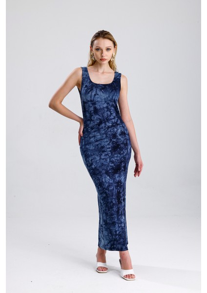 Kolsuz Kare Yaka Yırmaçlı Örme Viskon Elbise | ELB36253 Laci Batik fiyatları