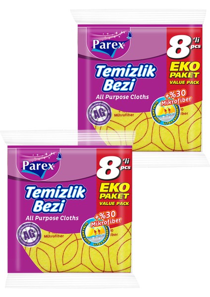 Yüzde 30 8'li Mikrofiber Temizlik Bezi İkili Paket