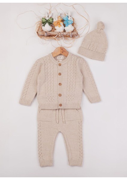 3007 Bebek Natural 3'lü Triko Hırkalı Takım