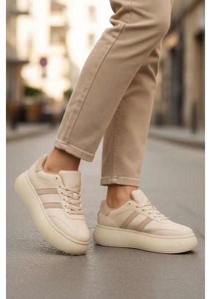 Bej Yüksek Tabanlı Kadın Spor Ayakkabı Dvs-01 Z