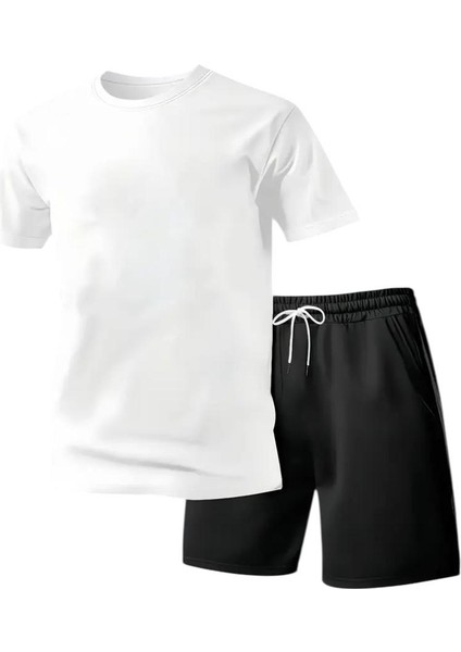 Yazlık Rahat Baskısız Şort ve Tişört Takımı