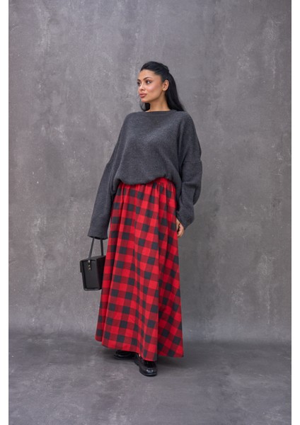 Kırmızı Dama Desenli Pazen Balon Etek modelleri